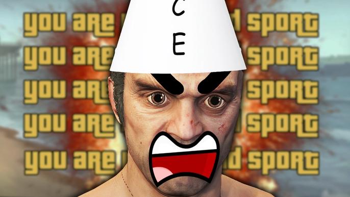An angry GTA player with a dunce cap on.