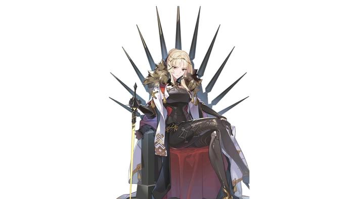 Epic Seven character, Conqueror Lilias, sitting in her throne.