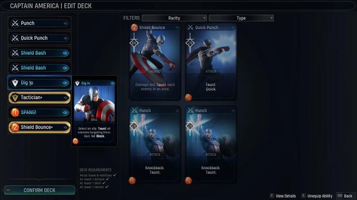 Marvel Midnight Suns Captain America cards in-game