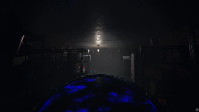 A player holds the Haunted Mirror in the basement of a house in Phasmophobia.