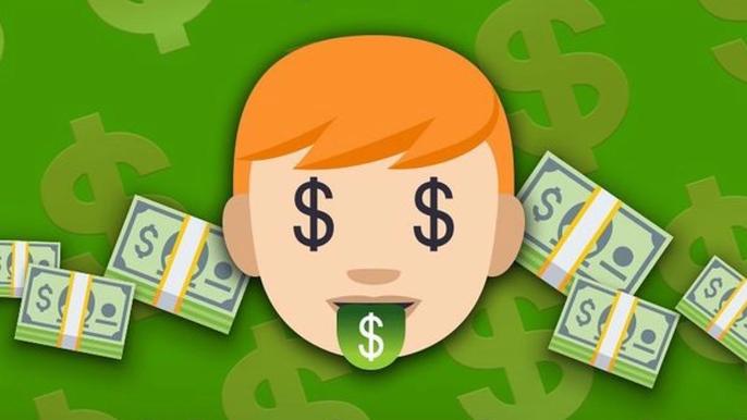 Screenshot from BitLife, showing a character with stacks of money surrounding them