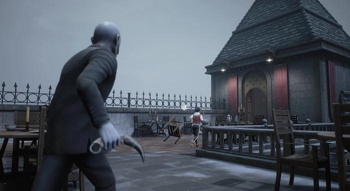 A player runs from the killer in Propnight.