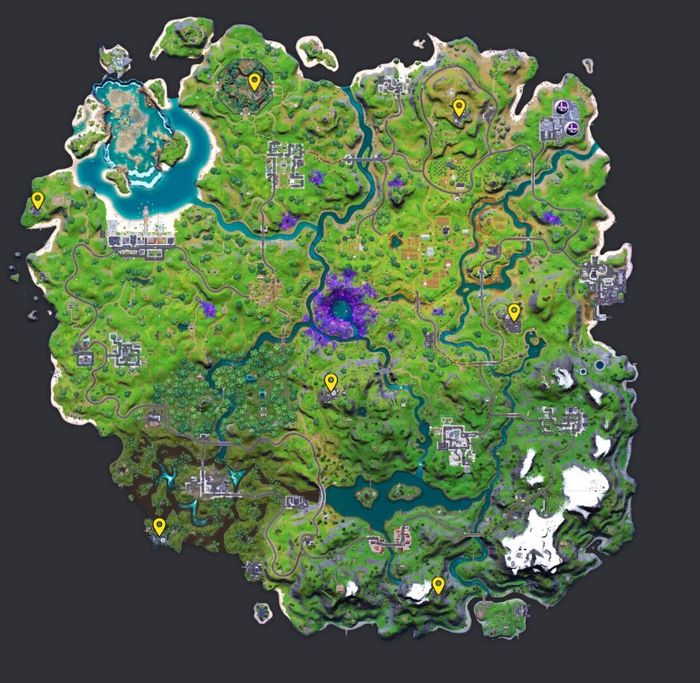 Map showing all the radar dish base locations in Fortnite