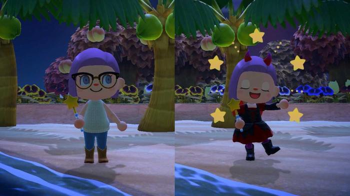 Animal Crossing New Horizons Star Wand outfit transformation before and after