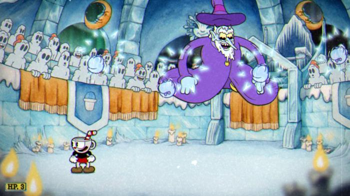 Moritmer Freeze phase 1 in Cuphead.