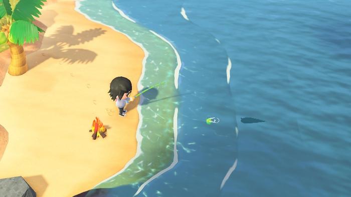 A player ocean fishing in Animal Crossing: New Horizons.