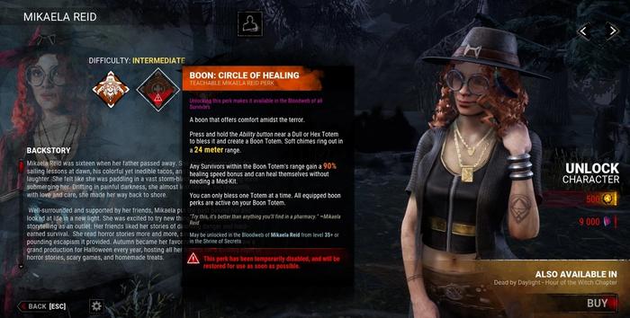 Dead by Daylight Boon Totem, Circle of Healing, a Mikaela Reid Perk.
