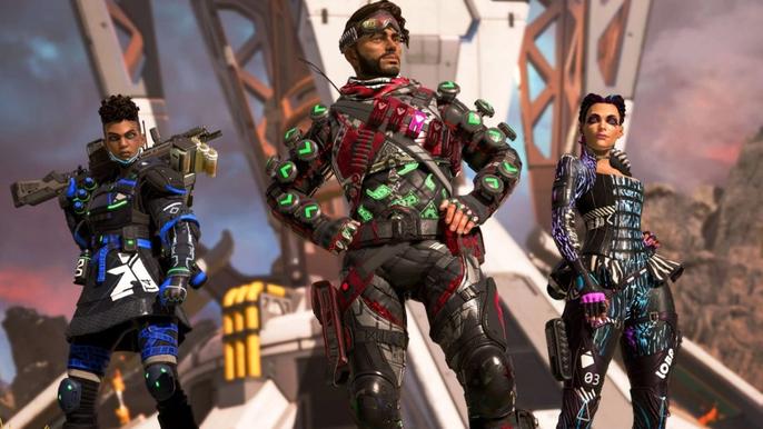 Apex Legends Bangalore Loba and Mirage in different skins in Season 6