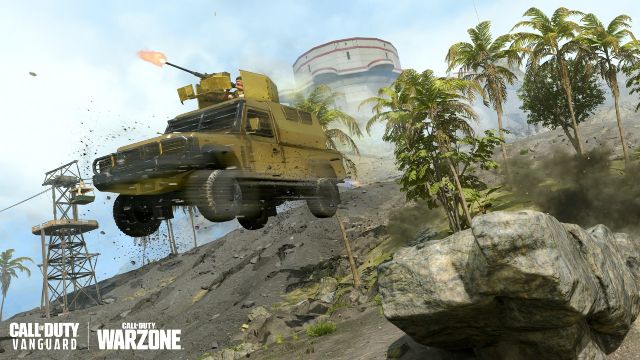 Image showing Warzone armoured SUV jumping off cliff