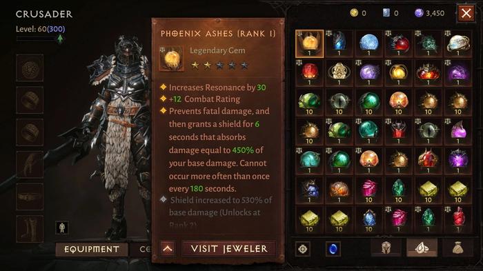The Legendary gems page in Diablo Immortal.