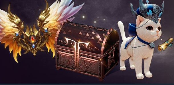 Lost Ark artwork for Founder's Packs, featuring a chest and a cat.