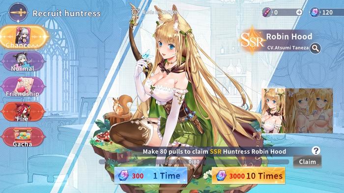 Image of the recruitment screen in Idle Huntress