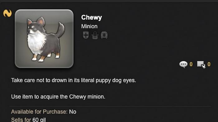 Image of the FFXIV Chewy minion profile.