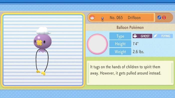 Drifloon's entry in the Pokédex in Pokémon Brilliant Diamond and Shining Pearl.