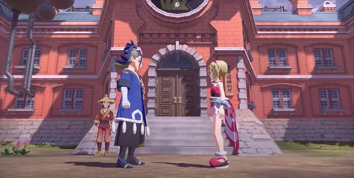 Diamond Clan leader, Adaman, and Pearl Clan leader, Irida, face each other in Pokémon Legends: Arceus.