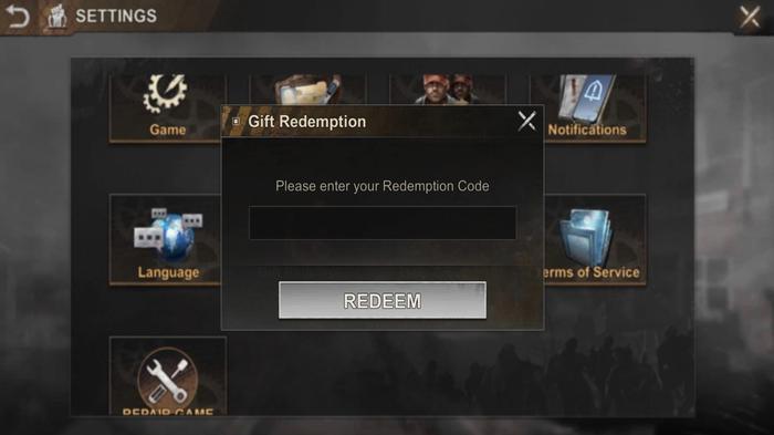 The in-game State of Survival code redemption screen.