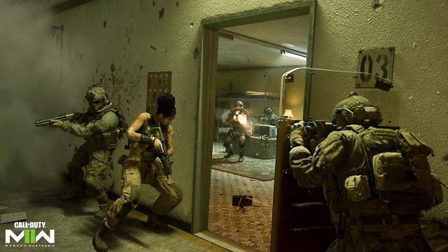 Modern Warfare 2 players fighting near doorway