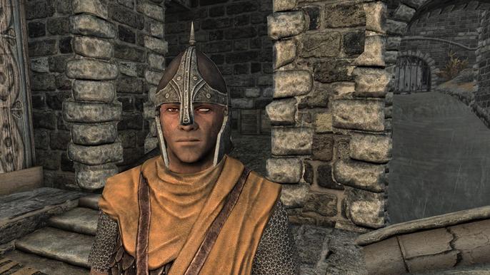 A screenshot of a Skyrim guard.