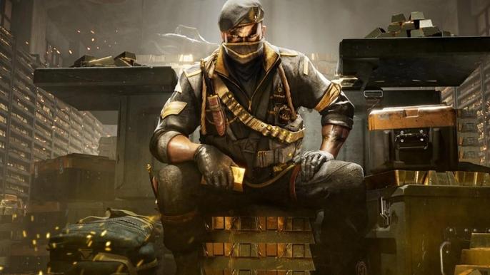 Image showing Butcher sitting on gold bars
