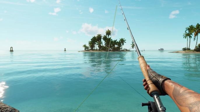 Dani Rojas using the Fishing Rod to go and catch fish in Far Cry 6.