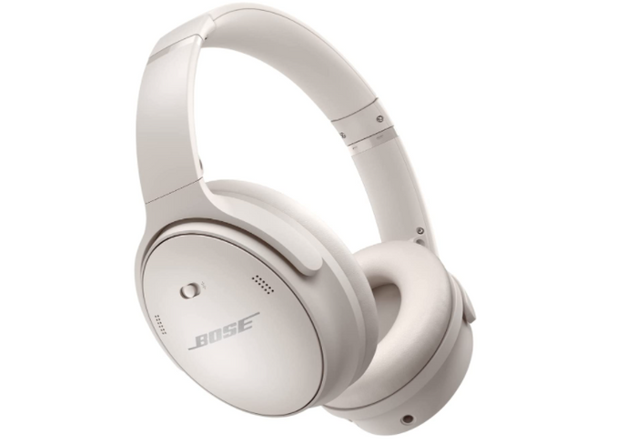 best noise cancelling headphones, product image of white Bose headphones