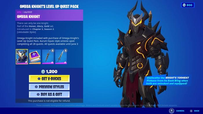 Image of Omega Knight in the Fortnite Item Shop.