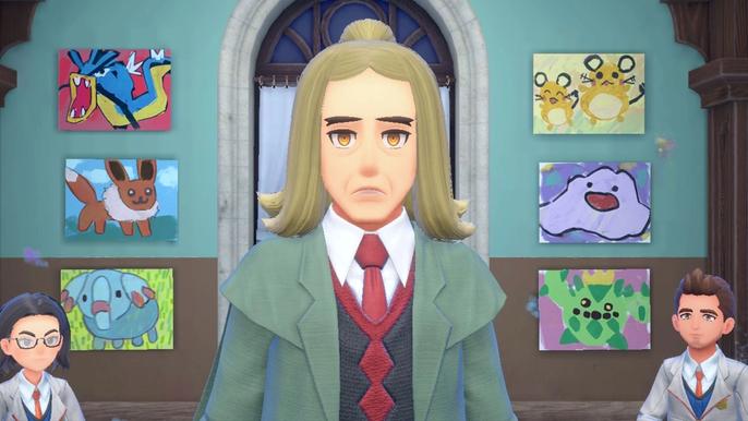 Hassel teaching an Art class in Pokemon Scarlet and Violet