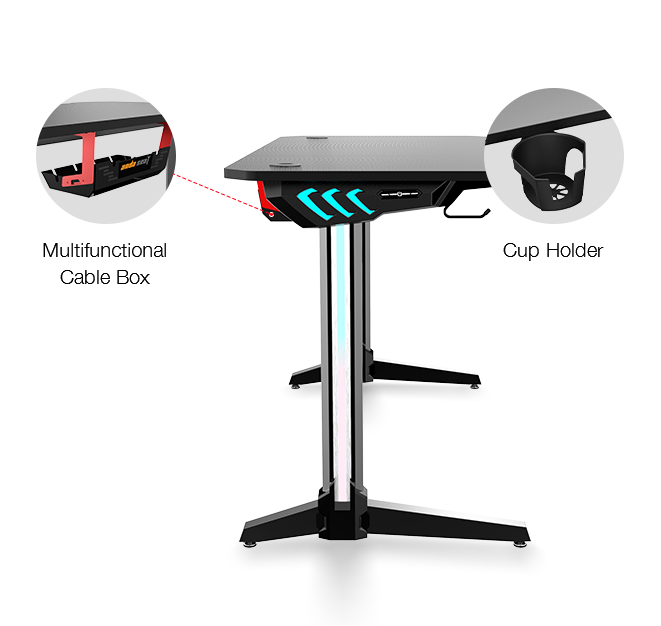 Image showing the cable management and cupholder of the AndaSeat Mask 2 desk.