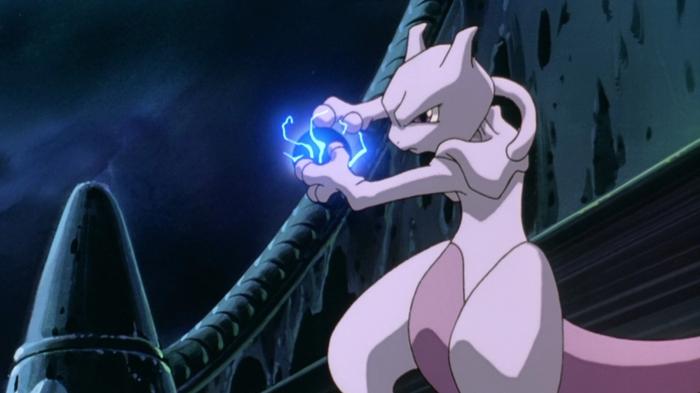 Mewtwo charging an attack in the first Pokemon movie