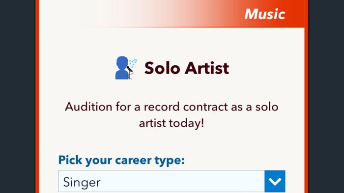 Screenshot from BitLife, showing the screen where you can audition to a record label