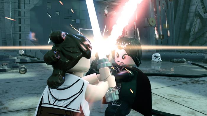 Kylo Ren and Rey fight it out in Lego Star Wars: The Skywalker Saga