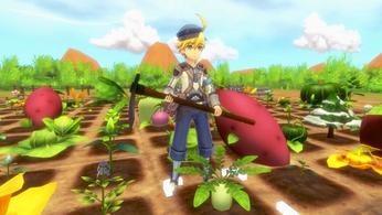 Images of Ares farming tomatoes in Rune Factory 5.