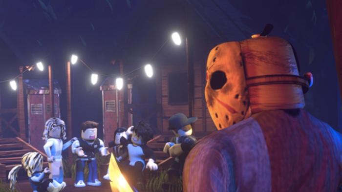 Image of a Roblox killer watching a group of teens in Survive the Killer!