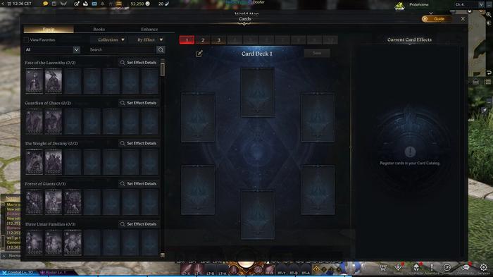 A screenshot of Lost Ark's card system menu.