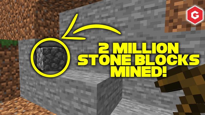 An image of a Minecraft player mining stone blocks.