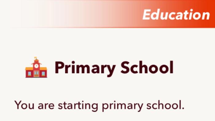 Screenshot for BitLife, showing the primary school enrolment screen