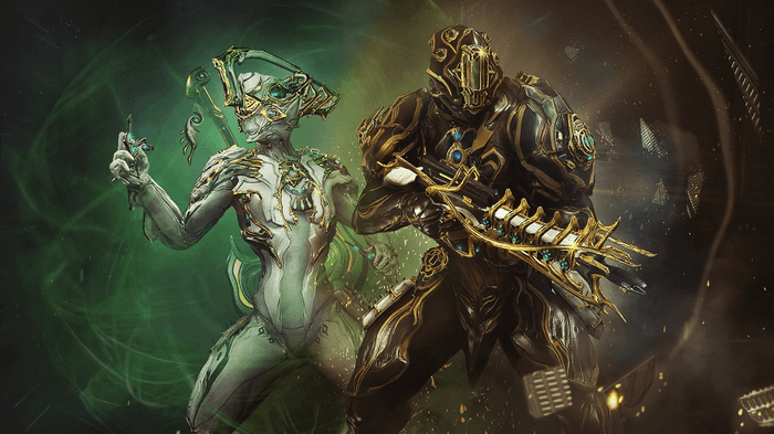 Image of two warriors in Warframe.