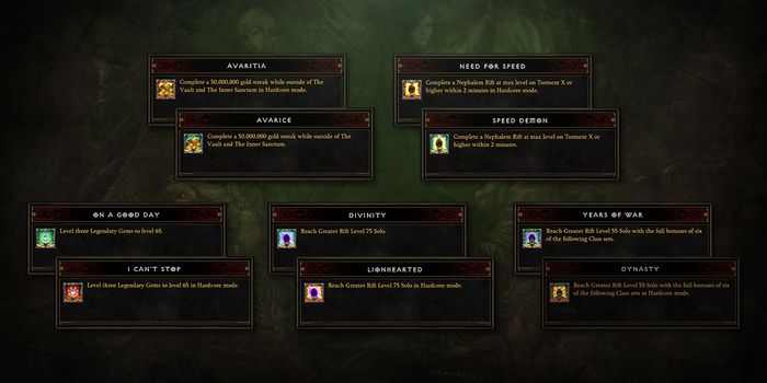 A list of all of the seasonal conquests in Diablo 3 Season 26