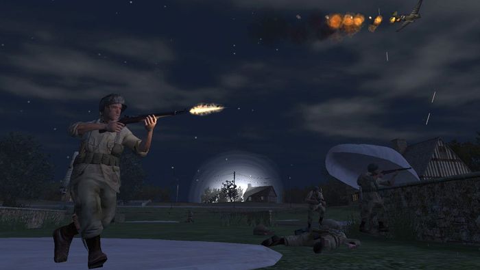 A warzone by night in Call of Duty (2003)
