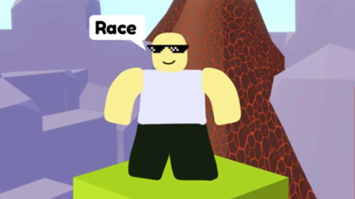 A Roblox character stood on a platform in Shortest Answer Wins.