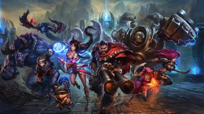 Image of various champions running towards the screen in League of Legends.
