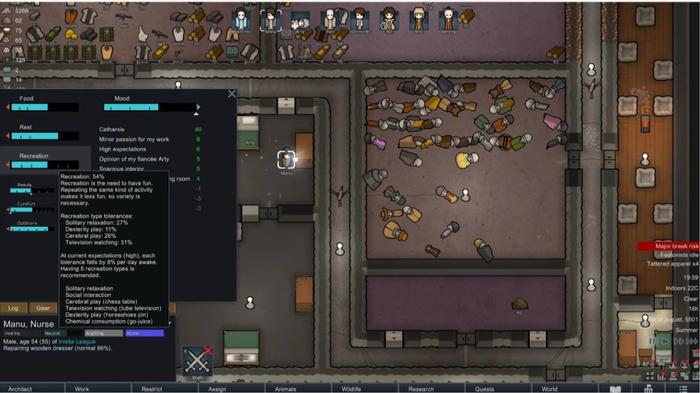 Citizens sleeping on the floor of a shelter in Rimworld.