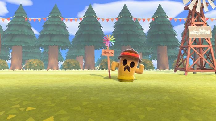 Lloid, the construction foreman Gyroid, on Harv's Island in Animal Crossing: New Horizons.