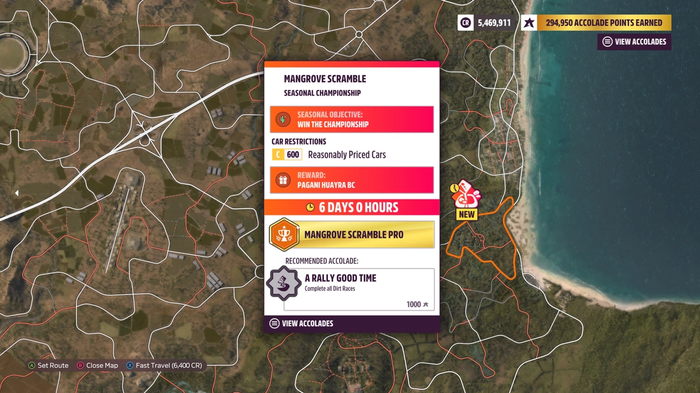 The Real Deal Seasonal championship shown on the Forza Horizon 5 map