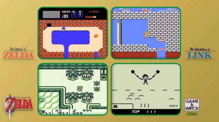 Screenshots of the four games included in the Game & Watch: The Legend of Zelda, laid out in a 2x2 grid