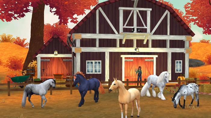 A barn and horses from Star Stable Horses.