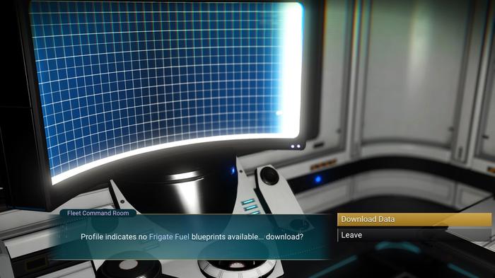 A player is given the Frigate Fuel blueprint after taking command of their first Freighter in No Man's Sky.