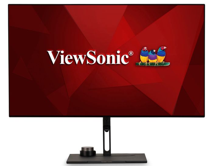 best 8k monitor Viewsonic, product image of a black monitor with thin stand and dial on the base.