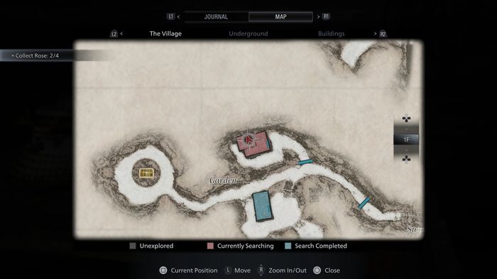 A screenshot of the map in Resident Evil Village showing where to get the Luthier's Key