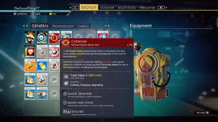 cadmium shown in the Exosuit inventory in No Man's Sky